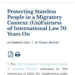 New blog post: Protecting Stateless People in a Migratory Context: (Un)Fairness of International Law 70 Years On
